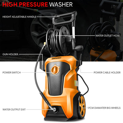 2176 PSI 2.4 GPM Electric Portable High Pressure Power Washer - 1800W (Orange)
