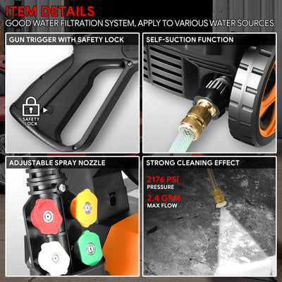 2176 PSI 2.4 GPM Electric Portable High Pressure Power Washer - 1800W (Orange)