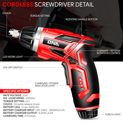 Electric Wireless Cordless Screwdriver w/30Pcs Driver Bits+LED Work Light [A Variety of Color Options]