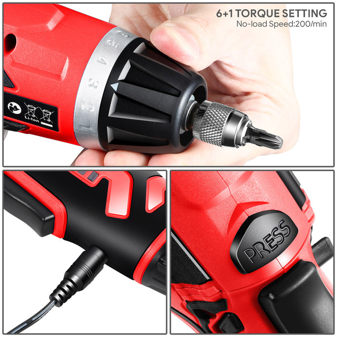 Electric Wireless Cordless Screwdriver w/30Pcs Driver Bits+LED Work Light [A Variety of Color Options]