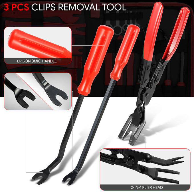 19Pcs Car Radio Door Trim Body Clip Panel Removal Pry Bar Hand Tools (Red)