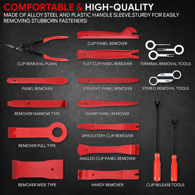19Pcs Car Radio Door Trim Body Clip Panel Removal Pry Bar Hand Tools (Red)