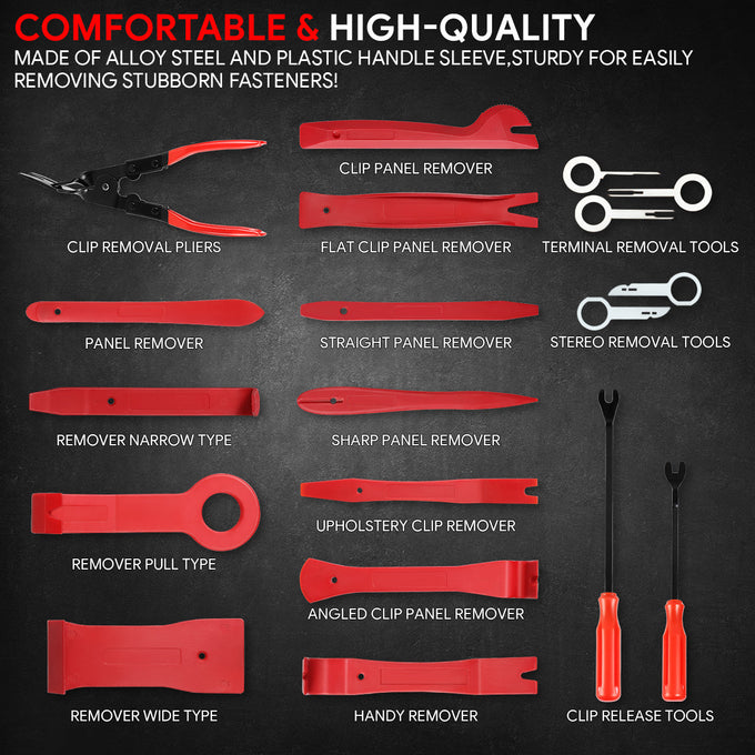 19Pcs Car Radio Door Trim Body Clip Panel Removal Pry Bar Hand Tools (Red)
