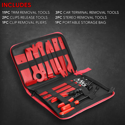 19Pcs Car Radio Door Trim Body Clip Panel Removal Pry Bar Hand Tools (Red)