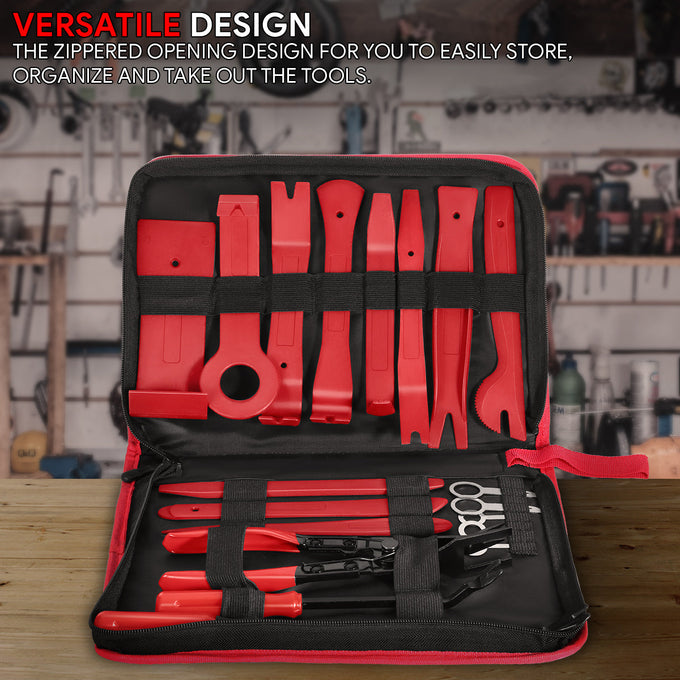19Pcs Car Radio Door Trim Body Clip Panel Removal Pry Bar Hand Tools (Red)