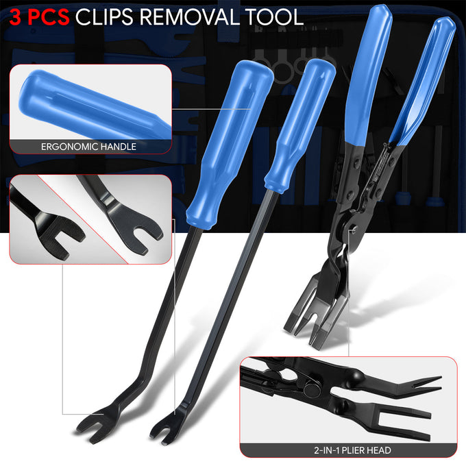 19Pcs Car Radio Door Trim Body Clip Panel Removal Pry Bar Hand Tools (Blue)