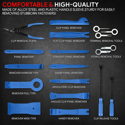 19Pcs Car Radio Door Trim Body Clip Panel Removal Pry Bar Hand Tools (Blue)