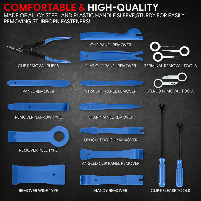 19Pcs Car Radio Door Trim Body Clip Panel Removal Pry Bar Hand Tools (Blue)