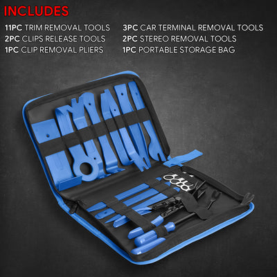 19Pcs Car Radio Door Trim Body Clip Panel Removal Pry Bar Hand Tools (Blue)