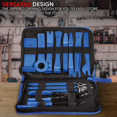 19Pcs Car Radio Door Trim Body Clip Panel Removal Pry Bar Hand Tools (Blue)