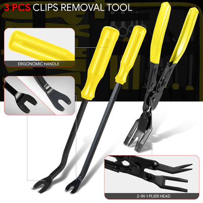 19Pcs Car Radio Door Trim Body Clip Panel Removal Pry Bar Hand Tools (Yellow)