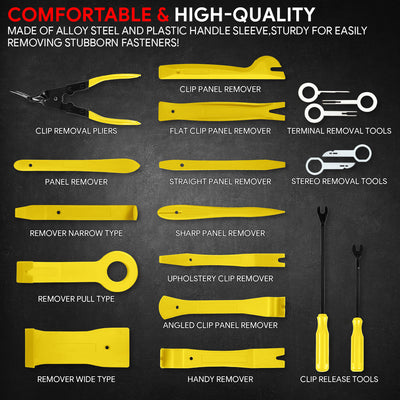 19Pcs Car Radio Door Trim Body Clip Panel Removal Pry Bar Hand Tools (Yellow)