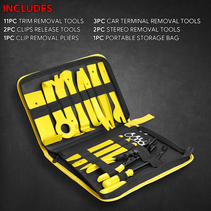19Pcs Car Radio Door Trim Body Clip Panel Removal Pry Bar Hand Tools (Yellow)