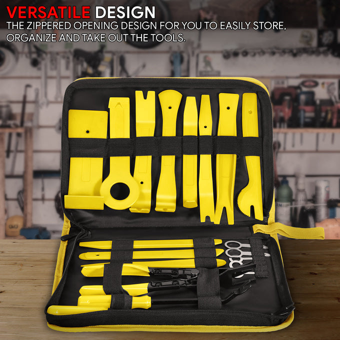 19Pcs Car Radio Door Trim Body Clip Panel Removal Pry Bar Hand Tools (Yellow)