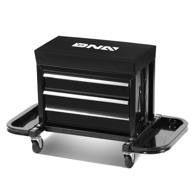 3-Drawer Rolling Mechanics Creeper Seat w/Tool Tray (Black)