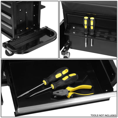 3-Drawer Rolling Mechanics Creeper Seat w/Tool Tray (Black)