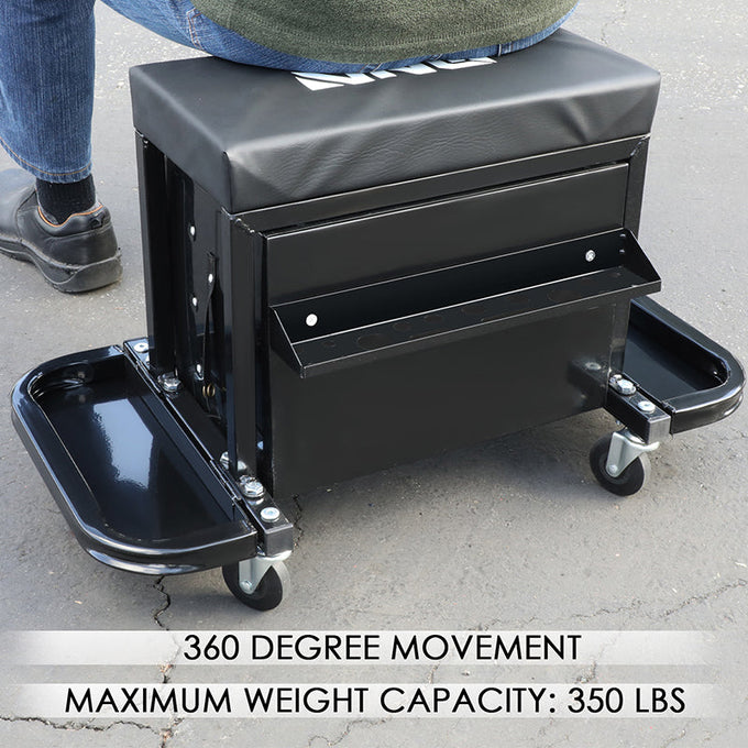 3-Drawer Rolling Mechanics Creeper Seat w/Tool Tray (Black)