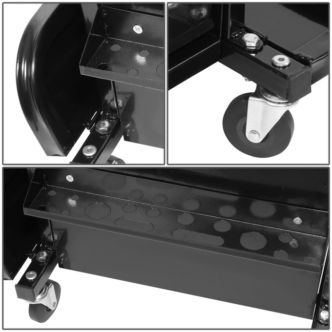 3-Drawer Rolling Mechanics Creeper Seat w/Tool Tray (Black)