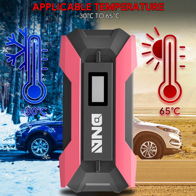 1500 Peak Amp Car Battery Jump Starter with USB Power Bank (Pink)