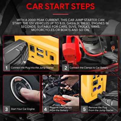 2000 Peak Amp Car Battery Jump Starter