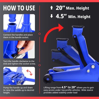 4 Ton Hydraulic Floor Jack <br> 4.5 In. Min. to 20 In. Max. Height