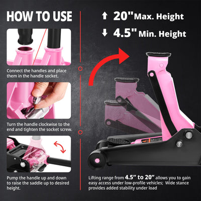 4 Ton Hydraulic Floor Jack <br> 4.5 In. Min. to 20 In. Max. Height
