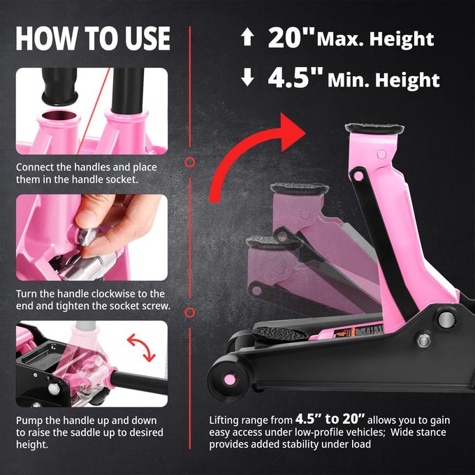 4 Ton Hydraulic Floor Jack <br> 4.5 In. Min. to 20 In. Max. Height