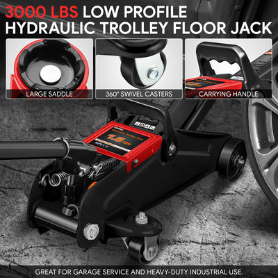 1.5 Ton Trolley Floor Jack[A Variety Of Color] <BR> W/ Pair steel front casters