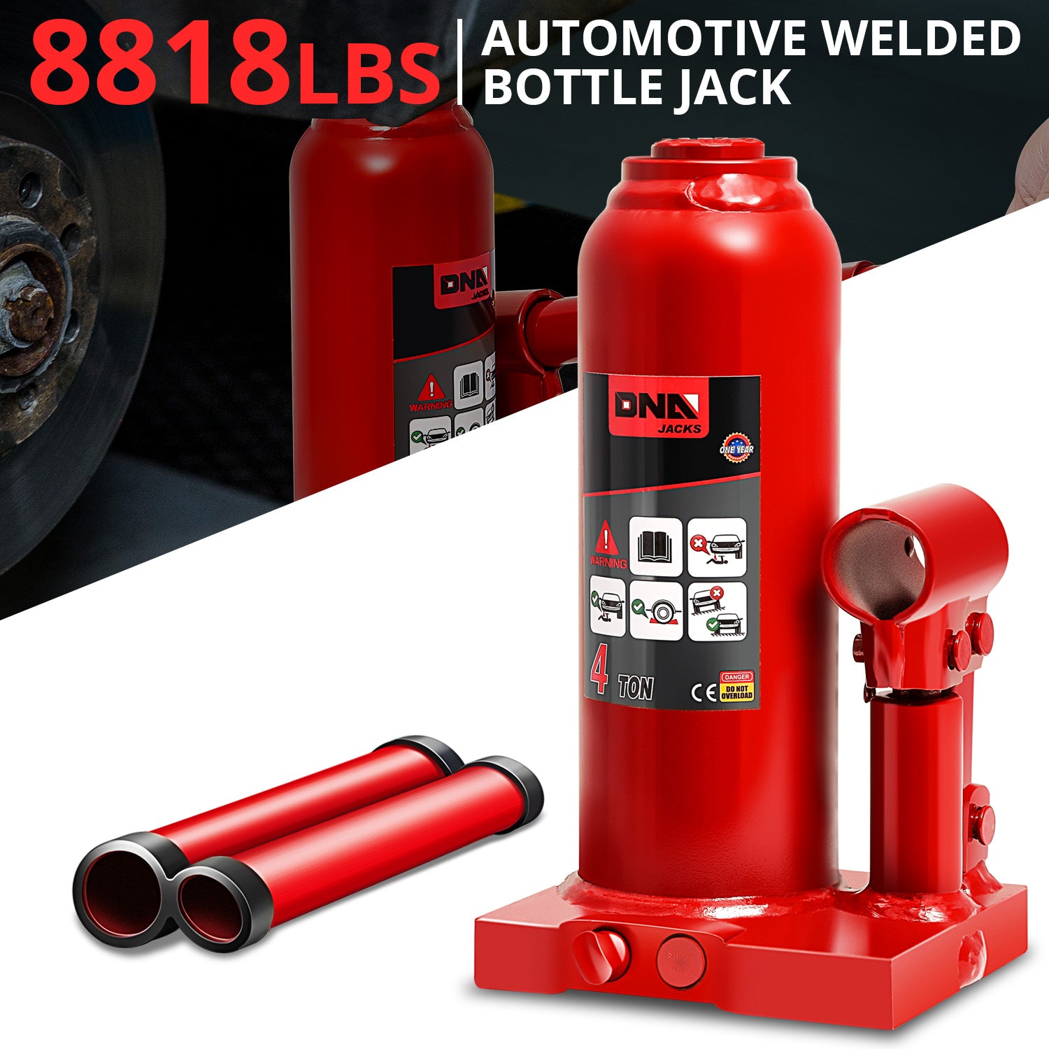 4 tons lifting Welded Hydraulic Bottle Jack <br>w/ Manual handle