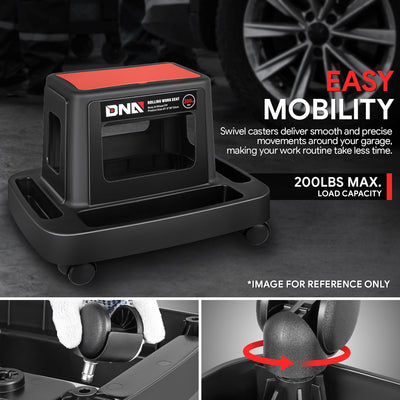 Under-Seat Storage Mobile Plastic Tool Seat <br>Size: 18.7L x 14.1W x 13 in. H