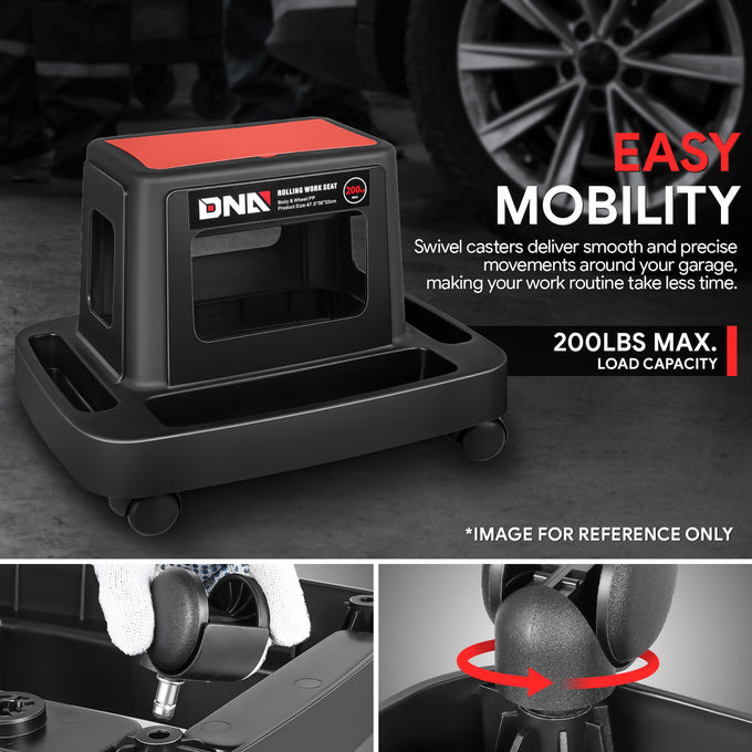 Under-Seat Storage Mobile Plastic Tool Seat <br>Size: 18.7L x 14.1W x 13 in. H
