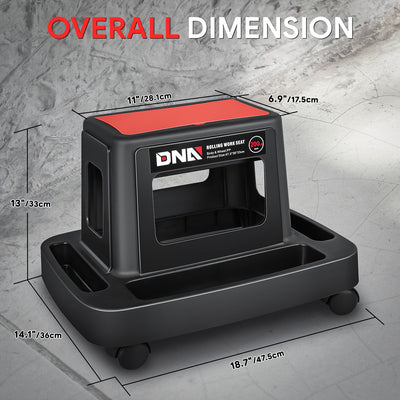 Under-Seat Storage Mobile Plastic Tool Seat <br>Size: 18.7L x 14.1W x 13 in. H