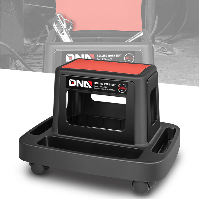Under-Seat Storage Mobile Plastic Tool Seat <br>Size: 18.7L x 14.1W x 13 in. H