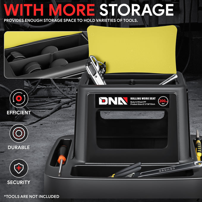 Under-Seat Storage Mobile Plastic Tool Seat <br>Size: 18.7L x 14.1W x 13 in. H