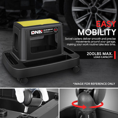 Under-Seat Storage Mobile Plastic Tool Seat <br>Size: 18.7L x 14.1W x 13 in. H