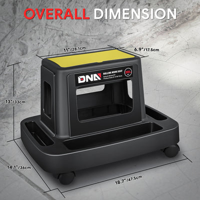 Under-Seat Storage Mobile Plastic Tool Seat <br>Size: 18.7L x 14.1W x 13 in. H