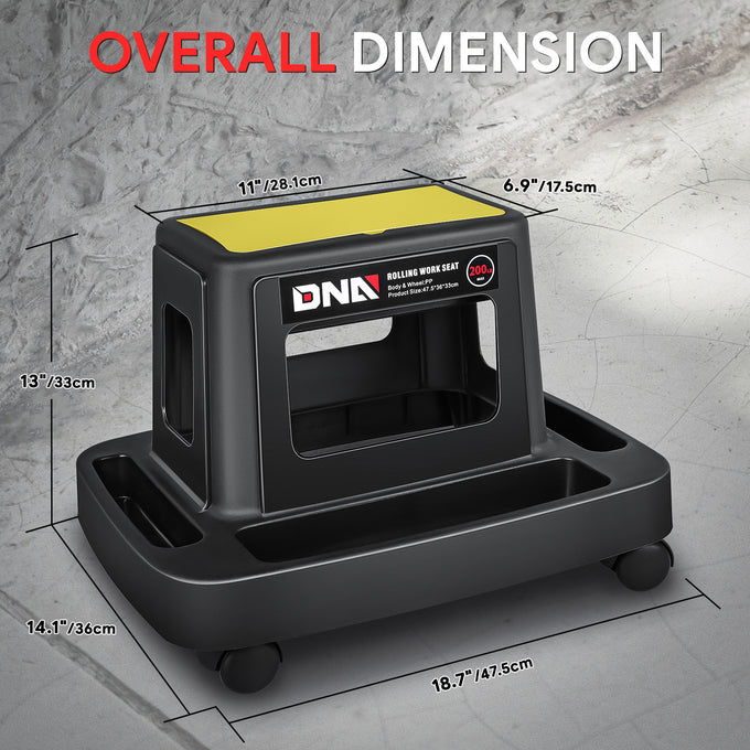 Under-Seat Storage Mobile Plastic Tool Seat <br>Size: 18.7L x 14.1W x 13 in. H
