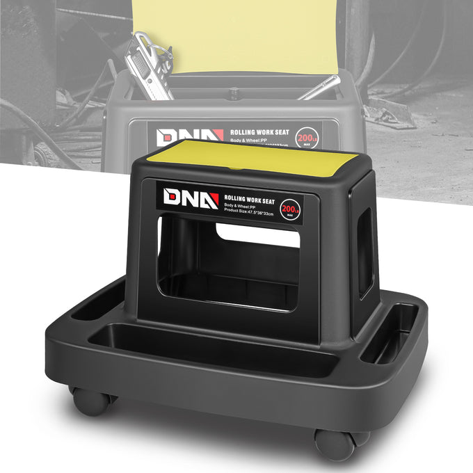 Under-Seat Storage Mobile Plastic Tool Seat <br>Size: 18.7L x 14.1W x 13 in. H