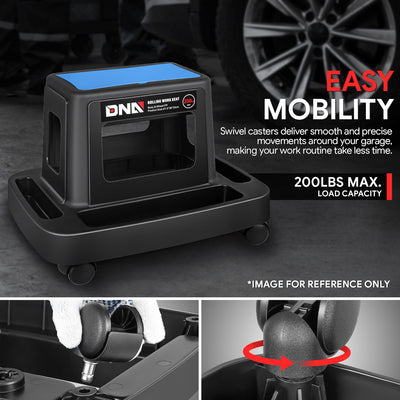 Under-Seat Storage Mobile Plastic Tool Seat <br>Size: 18.7L x 14.1W x 13 in. H