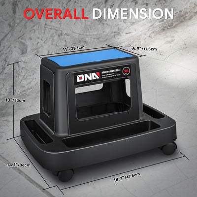 Under-Seat Storage Mobile Plastic Tool Seat <br>Size: 18.7L x 14.1W x 13 in. H