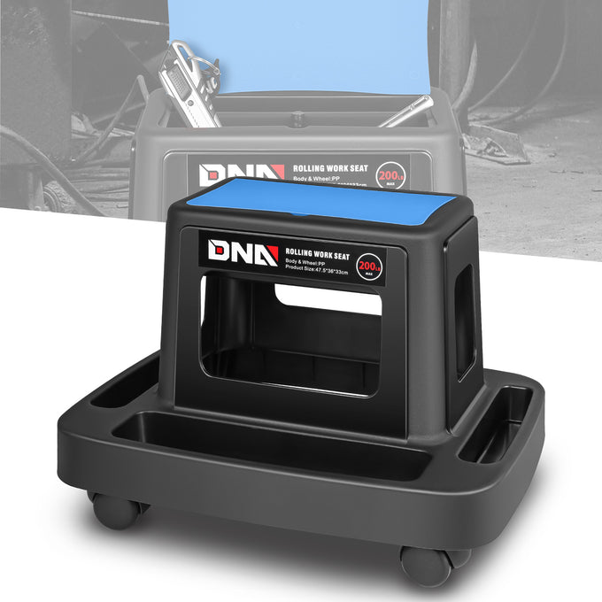 Under-Seat Storage Mobile Plastic Tool Seat <br>Size: 18.7L x 14.1W x 13 in. H