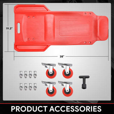 38 in. Low Profile Plastic Rolling Floor Creeper<br> w/Side Pockets & 4pcs Casters