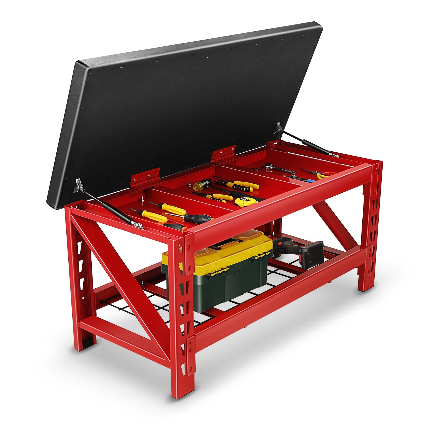 Heavy Duty Steel Flip Up Seat Garage Bench<br>Overall Dimensions 17.7 in. D x 40.5 in. W x 20.5 in. H