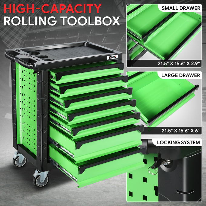 7-Drawer Plastic Top Rolling Tool Trolley Chest Lockable Storage Cabinet