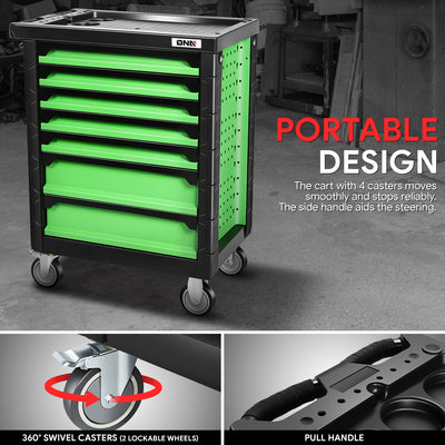 7-Drawer Plastic Top Rolling Tool Trolley Chest Lockable Storage Cabinet