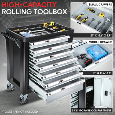 7-Drawer Plastic Top Rolling Tool Trolley Chest Lockable Storage Cabinet