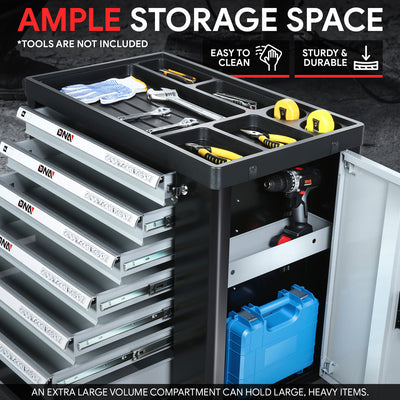 7-Drawer Plastic Top Rolling Tool Trolley Chest Lockable Storage Cabinet