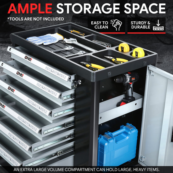 7-Drawer Plastic Top Rolling Tool Trolley Chest Lockable Storage Cabinet
