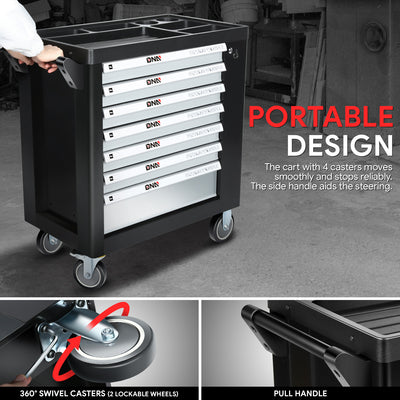 7-Drawer Plastic Top Rolling Tool Trolley Chest Lockable Storage Cabinet