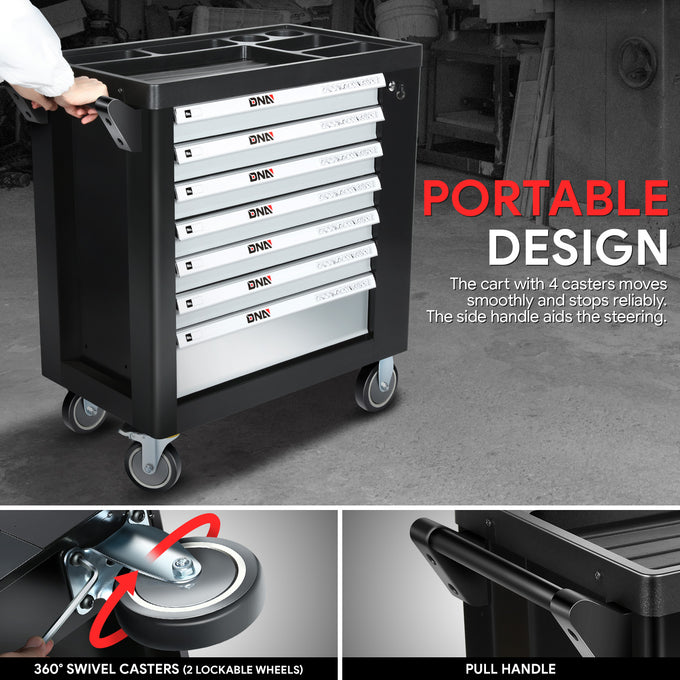 7-Drawer Plastic Top Rolling Tool Trolley Chest Lockable Storage Cabinet